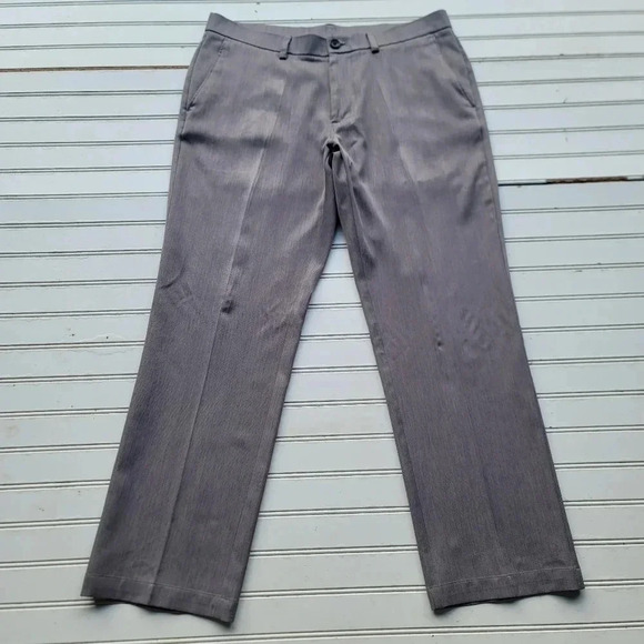 HAGGAR Mens Gray Flat Front Straight Fit Stretch Pants 34X29 - Picture 1 of 13